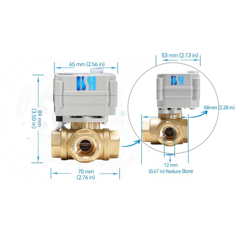 HSH-Flo 1/2" DN15 3 Way 12VDC CR5-01 NPT Brass L