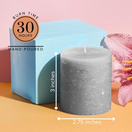 Simply Soson Grey Rustic Texture Pillar Candles 3x3 inch - Set of 3 - Unscented Decorative Grey Candles, No drip Candles, Ideal as Large Candles for Home Decor, Weddings, Holidays