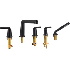 Bathtub Faucet Set with Handshower and Rough-in Valve, TACUET Deck Mount Widespread Bathtub Faucet 5 Holes, High Flow Tub Filler Trim Kit Matte Black