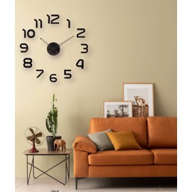 SIEMOO Large DIY Wall Clock, 3D Mirror Number Stickers Large Wall Clock Kit Mute Frameless Modern Design for Home Living Room Bedroom Office Decoration-Black 002