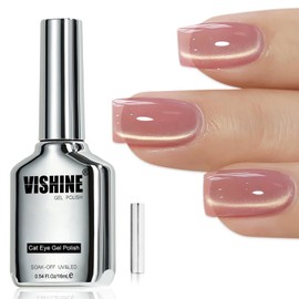 Vishine 16ml Cat Eye Gel Nail Polish, Gold Glitter Sheer Pink Glass Jelly Gel Shimmer Gloss Shine Holographic Translucent Color with Magnet Nail Art Manicure DIY Rosy Pink #434