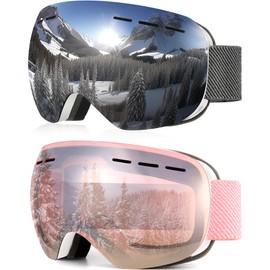 NSSIW Ski Goggles for Men Women Snowboard Goggles: Youth OTG Snow Goggles with UV Protection and Anti Fog Over Glasses 2 Pack
