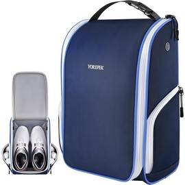 Golf Shoe Bag, with 3 Pockets for Socks, Gloves, Tees, Balls, Brush, Designed with a Buckle Top Carry Handle, Zippered Sport Shoe Carrier Bags with Ventilation, Golf Gifts for Men Unique,Blue - Color: blue