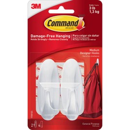 Command 17081ES Adhesive Strip Hooks,Medium Designer, Holds 3lbs, 2/PK, WE