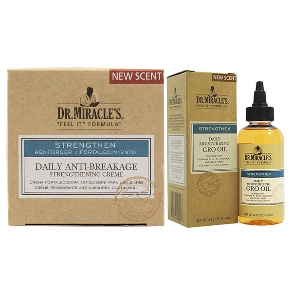 Dr. Miracles Daily Anti Breakage Strength Cream 4 oz with Daily Moisturising Gro Oil 4 oz
