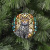 Grey Tabby Cat Christmas Ornament - Faux Stained Glass Embossed