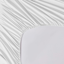 AMEHA Double Fitted Sheet - Whitw Bed Sheets Extra Deep Pocket 16 inch (40 cm) Soft Brushed Microfiber for Double Bed