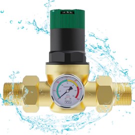 Water Pressure Regulator with Pressure Gauge, Water Filter 1/2 Inch House Connection Pressure Reducer Water with Water Pressure Gauge, Water Pressure Relief Valve Made of Brass for Regulating Water