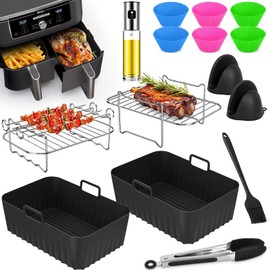 CIRULLI 19 Stück airfryer zubehör Set für Ninja Foodi AF400EU, AF300EU 7.6L-9.5L Heißluftfritteuse, Silikonform heißluftfritteuse Zubehör Set,Kompatibel mit Dual Zone/Double Stack Air Fryer