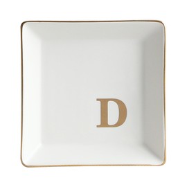COLLECTIVE HOME - Ceramic Jewelry Tray, Monogram Decorative Trinket Dish for Rings Earrings Necklaces Bracelet Watch Keys, Birthday Mother's Day Christmas Gift for Women, 4" x 4" (D)