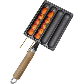 Sfocgoi Sausage Grill Pan, Cast Iron Sausage Pan, Non Stick Baking Tray With Anti Scald Wooden Handle, Sausage Pan Hot Dog Grill Pan-B