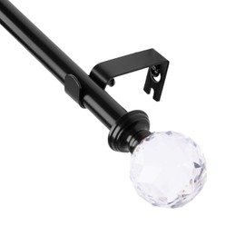 BOOM JOG Acrylic Ball Finials Curtain Rod Set，5/8" Treatment Single Curtain Rod，28 to 48 Inch，Black