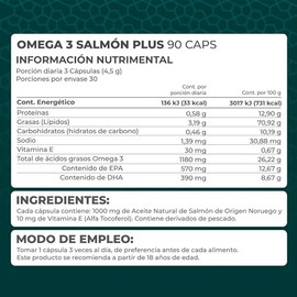 PRONAT | Omega 3 Salmón Plus, Suplemento Alimenticio, 90 Cápsulas con 570 mg de EPA, 390 mg de DHA y Vitamina E
