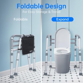 Toilet Safety Rails Adjustable Toilet Safety Frames 300lbs Toilet Seat Riser with Handles for Seniors with Organizer Bag
