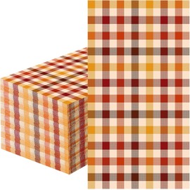 100 Pcs Fall Gingham Napkins Disposable - Fall Paper Plaid Guest Napkins Dinner Napkin for Bathroom Autumn Thanksgiving Party Supplies