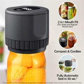 Everjar - Mason Jar Vacuum, 2024 Best Ever Jar Vacuum Sealer, Vp06 Plus Mason Jar Vacuum Sealer, Everjar Electric Mason Jar Vacuum Sealer, One Button, Seals All Kinds Of Lids (Black)