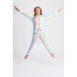 BTween Hooded Kangaroo Pocket Unicorn Onesie PJs for Girls with Fur, Pink, Size 5