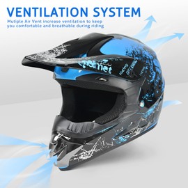 Youth Dirt Bike Helmets DOT Approved Fashion Kids Motocross, ATV, Off-Road, Four Wheelers, BMX Motorcycle Bike Helmets (Goggles Gloves Faceshield) (SH-Blue, Medium)