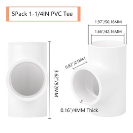5Pack 1-1/4" PVC Tee 3 Way PVC Pipe Fittings Connector (Socket x Socket x Socket) Furniture Grade SCH40 1.25" PVC Tee Elbow Pipe Fitting Adapter for Water Supplies Build PVC Furniture Shelf