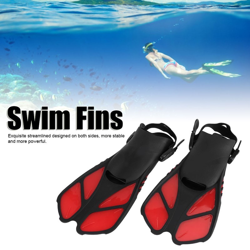 Adjustable Adult Diving Fins Comfortable Snorkeling Swimming Flippers Assistant EquipmentRed
