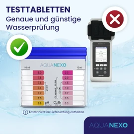 AQUANEXO Test Tablets for Pool pH and Chlorine, 60 Phenol Red Tablets + 60 DPD 1 Tablets, Pool Test Tablets Chlorine and pH Value, Pool Tester, Measuring Tablets Pool Tester, Pool Accessories (120)