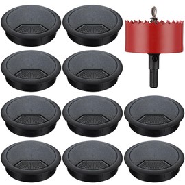 Desk Grommet 60mm, 10 PCS Desk Cable Grommet with Hole Saw, Round Plastic Desk Cord Wire Hole Cover for Home and Office, Black