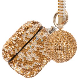 Luxurious Rhinestone AirPods 3rd Generation case,Protective Bling Diamonds AirPod 3 Charging Case Cover, Bling Airpod Gen 3 Case Gift for Women (Gold)