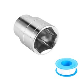 Plus tard RV Water Heater Element Socket Wrench 1-1/16 Inch Socket for 3/4" NPT Thread Magnesium Rods on RV with Sealing Tape 1/2-Inch Drive 6-Point Water Heater Socket for RV, Camper Travel