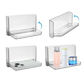 KKONHII 2 Pcs Folding Wall Shelf for Bathroom, Small Folding Acrylic Shelf for Laundry Room 90° Fold Up and Waterproof Perforation-Free Toilet Room Wall Shelves for Phone, Small for Rv, Sink Side