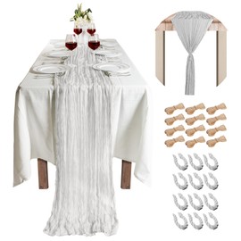 Cheesecloth Table Runners| 10ft Spring & Wedding Decor|Boho Bridal Shower| Rustic Reception, Wedding Decorations for Tables & Chairs by Home of Dutton (12 Pack)