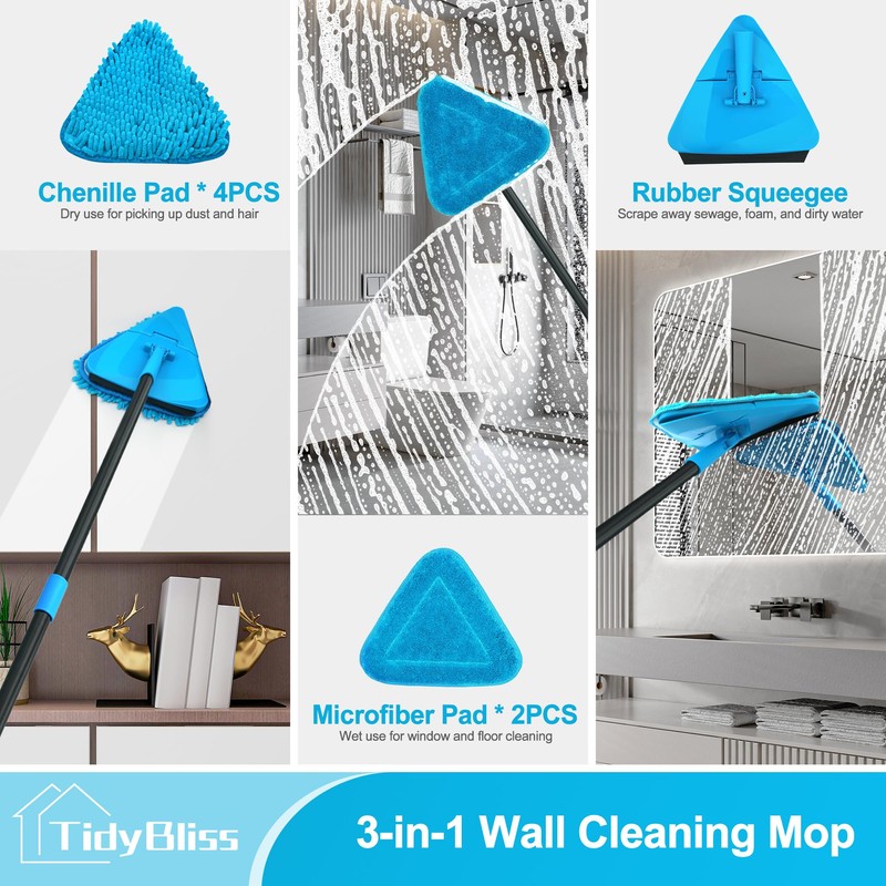 TidyBliss Wall Mop Cleaner with Long Handle 80”, Ceiling Duster