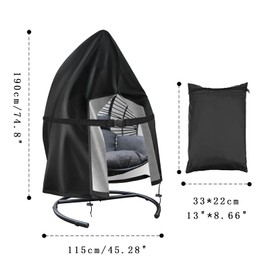 AUXHCYL Egg Chair Cover, 210D Egg Chair Covers Waterproof Heavy Duty, Hanging Chair Cover with Waterproof Zipper, UV-Anti Garden Swing Cover, 190×115cm, Black