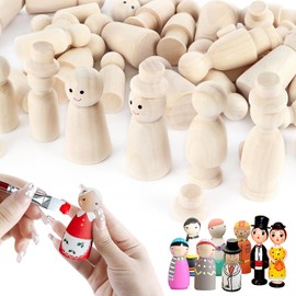 ENUTROF Wooden Figures Dolls 50 Pieces Wooden Cones for Painting and Crafts Toy Figures Wood for Children Painting Family DIY Crafts Wedding Birthday Decoration Christmas