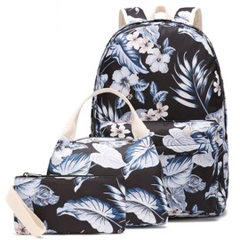 Pawsky School Backpack for Teen Girls/Women, Cute College Bookbag Set Canvas Stripe Backpack with Lunch Bag Pencil Bag, Black