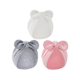 Durio Cotton Baby Hat 0-24 Months First Hats Newborn Girls Boys Baby Beanie Newborn Hat with Band, White Grey Pink