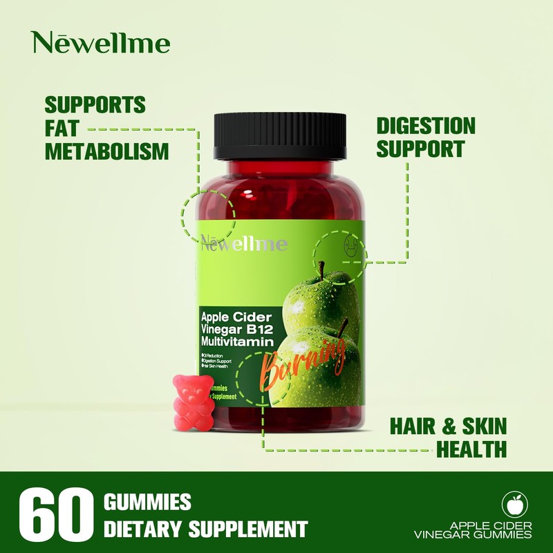 NEWELLME Sugar-Free Apple Cider Vinegar (ACV) Gummies with The Mother