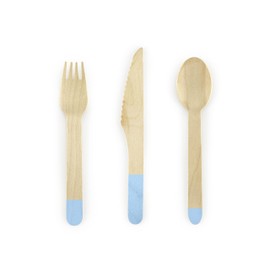 PartyDeco 18 Pastel Blue Wooden Cutlery - Dusty Blue