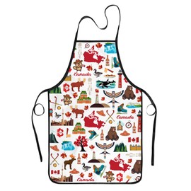 Canadia Souvenirs Cooking Apron for Women Men - Canadian Kitchen Apron, Funny Aprons for Travel Trip Souvenirs, White