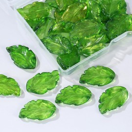 30pcs Leaf Crystal Glass Spacer Beads for DIY Crafts Jewelry Making Bracelets Necklaces Earrings Key Chains Wind Chimes (Light Green)