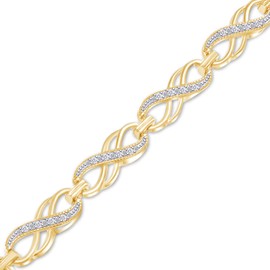 Wishrocks 1/10 Carat Lab Created Moissanite Double Infinity Loop Bracelet for Women in 14K Yellow Gold Plated 925 Sterling Silver, Size- 7.25" (0.10 Cttw, G-H/VVS1) Gift Jewelry for Her