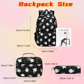 Daisy Backpack for Girls,Bookbag with Lunch Box Kids School Bag Set 3pcs Flower Backpack Set School Daypack