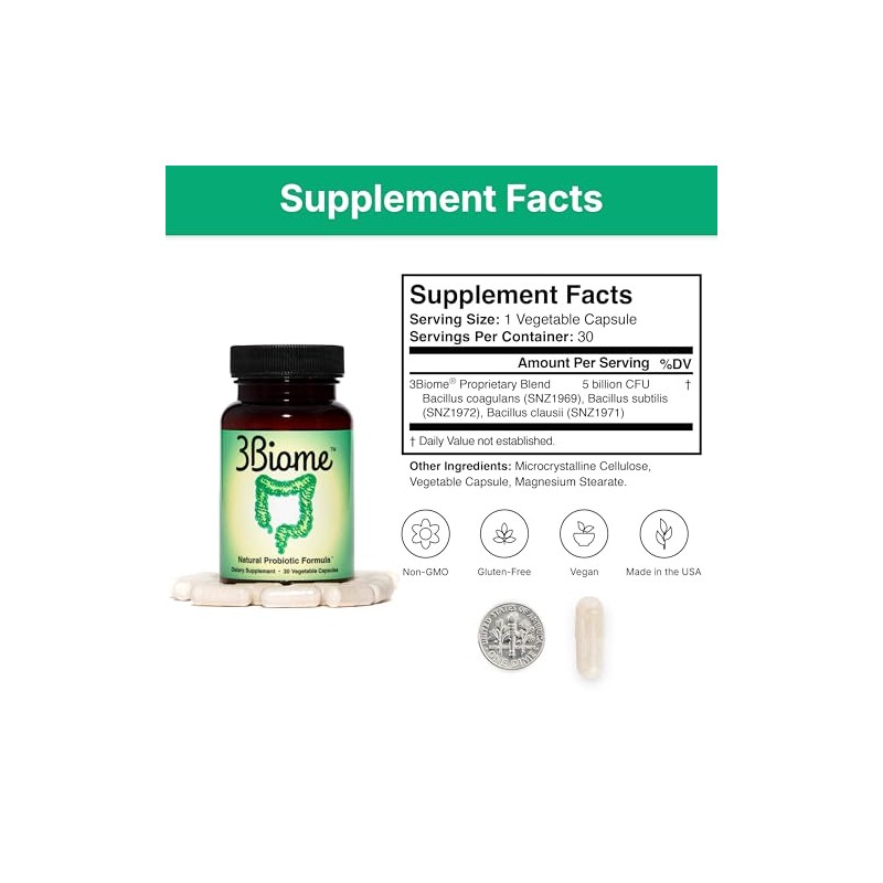 3Biome - Natural Probiotic Supplement - Non-GMO, Vegan, Gluten-Free