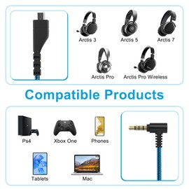 Arctis 5 Replacement Cable Compatible with SteelSeries Arctis 3, 5, 7, Arctis Pro Wireless, Arctis Pro Gaming Headset with 3.5mm Detachable Headphone Splitter