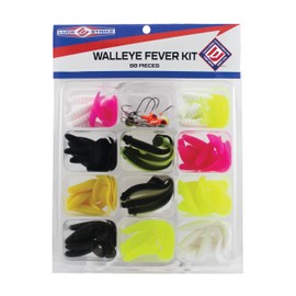 Luck E Strike Walleye Fishing Lure Kit (68 Pieces) Includes 7 Jig Heads, 1 Spinner Arm, and 60 Soft Plastic Baits for Walleye, Bass, Pike, and Freshwater Fish