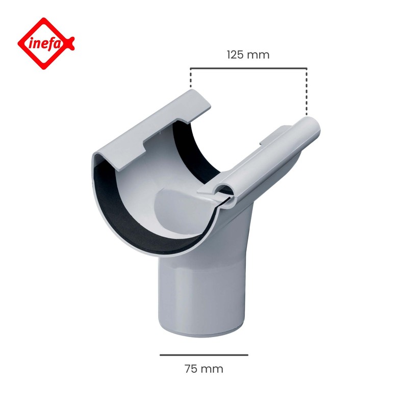 INEFA Drain pipe semi-circular, PVC NW125/DN75 grey hanging pipe gutter