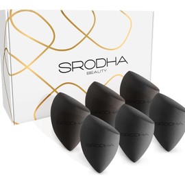 SRODHA Beauty Make Up Sponges Set | 6 Piece Pack | Liquid Makeup Blender Sponge Sets | For Blending Face Complexion Foundation Concealer Cream Products Powder (Tapered Black)