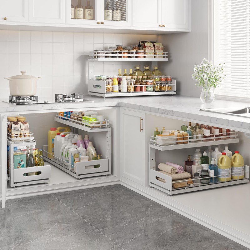 Biboraya Under Sink Organizer Upgrade To Professional Rails,2-Tier Dual Pull