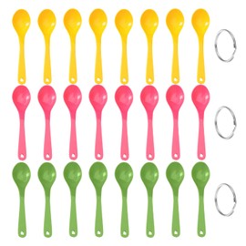 24 Pieces of Plastic Spoons and 3 Pieces of Storage Opening Rings, Long Handle Spoons, Dessert Spoons, Fruit Spoons, Ice Cream Spoons, Kitchen Utensils