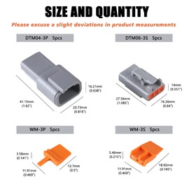 MUYI DTM Connector Kit, 5 Sets 3 Pin IP67 Waterproof Connector DTM04-3P/DTM06-3S for 22-15 AWG Wire Harness with Size 20 Contacts Pin Sockets