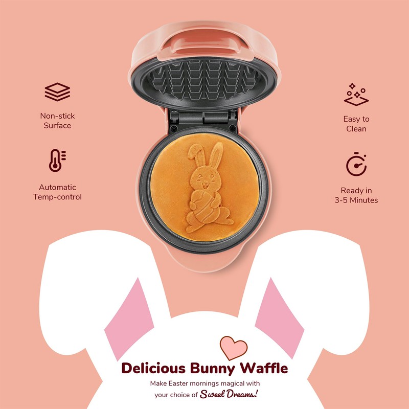 Bestron Mini Waffle Iron, Waffle Iron in Unique Easter Bunny